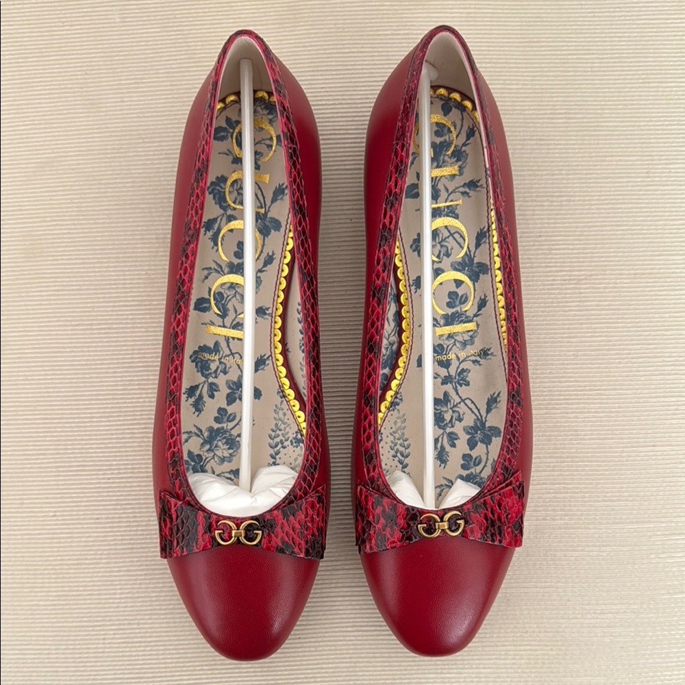 Gucci Malaga Kid Elaphe Radiata Red Ballet Flat - 39